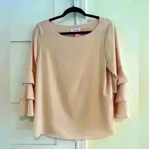 Calvin Klein Blush Pink 3/4 Ruffle Sleeve Blouse- Size Medium- NWT - Picture 1 of 5